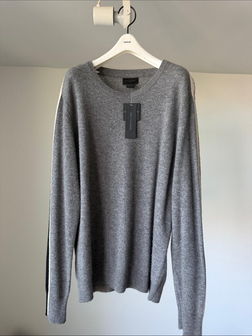 Magaschoni Men's Gray Cashmere Striped Crewneck Sweater NWT